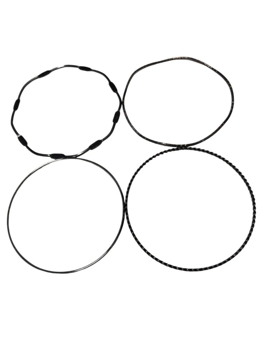 Retro Black Metal Bangles Textured and Smooth Patterns Set Of 4 Fashion Jewelry